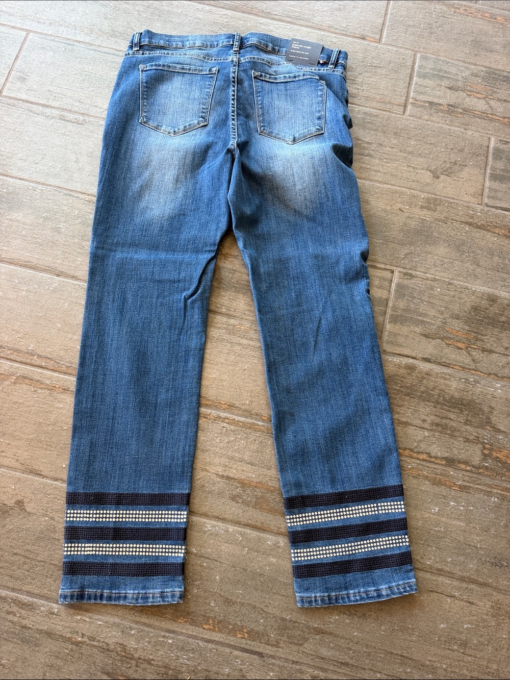 Tommy Hilfiger Medium Blue Straight Leg Jeans with Hem Embellishment - Picture 5 of 5